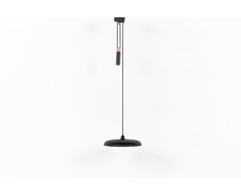 Counterweight pendant light in black metal and brass 1950