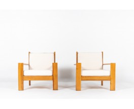 Armchairs in elm with Maison Thevenon fabric 1980 set of 2