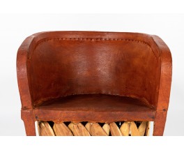 Armchair in stretched leather and wood 1950 set of 2