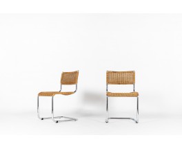 Chaises en chrome et rotin 1970 set de 2