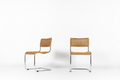 Chaises en chrome et rotin 1970 set de 2