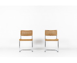 Chaises en chrome et rotin 1970 set de 2