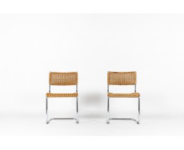 Chrome and rattan chairs 1970 set of 2