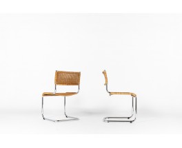 Chaises en chrome et rotin 1970 set de 2