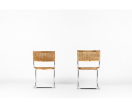 Chrome and rattan chairs 1970 set of 2