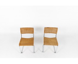 Chaises en chrome et rotin 1970 set de 2