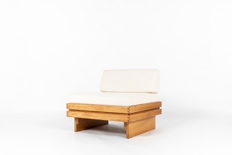 Armchair in elm and Maison Thevenon fabric 1980