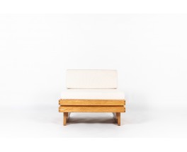 Armchair in elm and Maison Thevenon fabric 1980