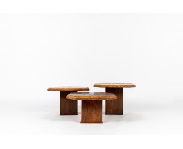 Tables basses gigognes chêne, ardoise et pierre de lave 1970 set de 3