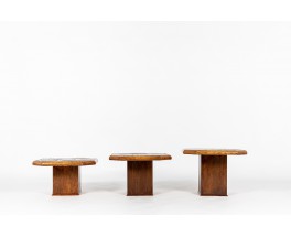 Tables basses gigognes chêne, ardoise et pierre de lave 1970 set de 3