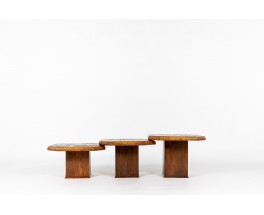 Tables basses gigognes chêne, ardoise et pierre de lave 1970 set de 3