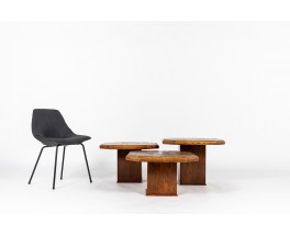 Tables basses gigognes chêne, ardoise et pierre de lave 1970 set de 3