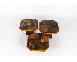 Nesting coffee tables in oak, slate and lava stone 1970 set of 3