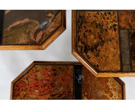 Tables basses gigognes chêne, ardoise et pierre de lave 1970 set de 3