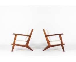 Fauteuils en acajou et tissu bouclette Maison Thevenon 1950 set de 2