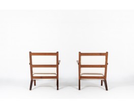 Armchairs in mahogany and Maison Thevenon fabric 1950 set of 2