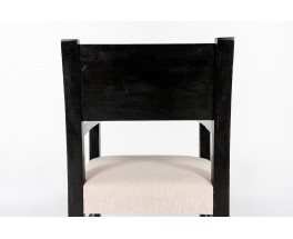 Fauteuils hêtre noir sculpté et tissu lin Maison Thevenon 1950 set de 2