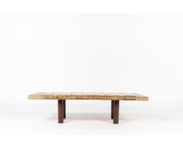 Rectangular Roger Capron coffee table ceramic and oak 1960