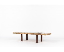 Rectangular Roger Capron coffee table ceramic and oak 1960