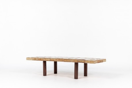Rectangular Roger Capron coffee table ceramic and oak 1960