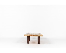 Rectangular Roger Capron coffee table ceramic and oak 1960