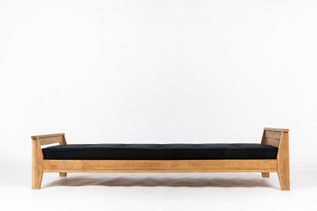 Rene Gabriel daybed in oak and black linen reconstruction design 1950