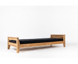 Daybed René Gabriel en chêne et lin noir design reconstruction 1950