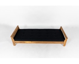 Rene Gabriel daybed in oak and black linen reconstruction design 1950