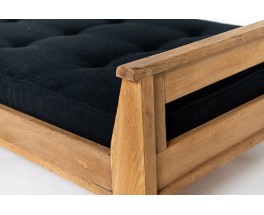 Rene Gabriel daybed in oak and black linen reconstruction design 1950