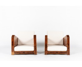 Armchairs in wood and marquetry design North Africa 1950 set of 2