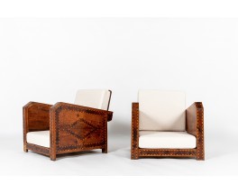 Armchairs in wood and marquetry design North Africa 1950 set of 2