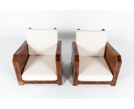 Armchairs in wood and marquetry design North Africa 1950 set of 2