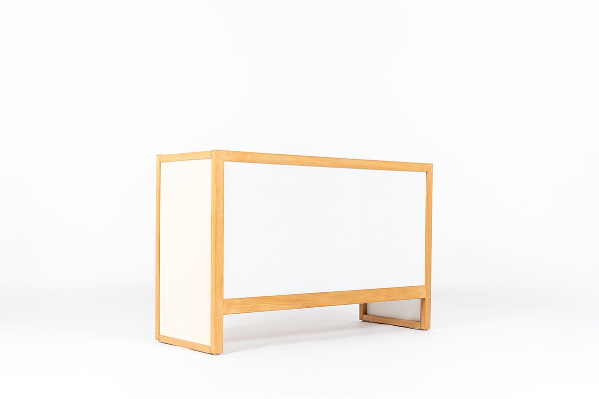 Andre Sornay cabinet in beech and beige panels 1960