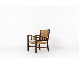 Fauteuil Francis Jourdain chêne et corde 1950