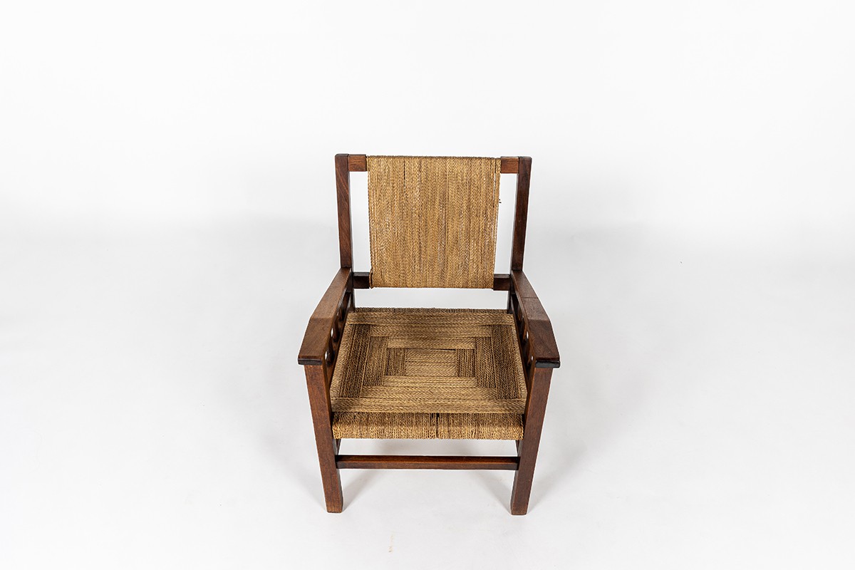 Francis Jourdain armchair in oak and rope 1930