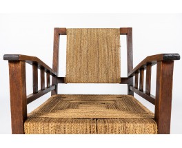 Francis Jourdain armchair in oak and rope 1930