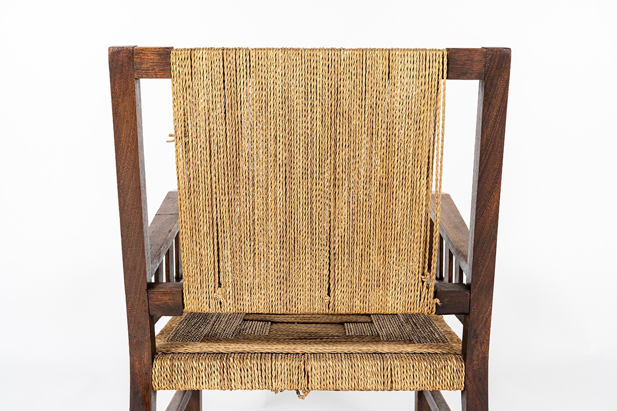 Francis Jourdain armchair in oak and rope 1930