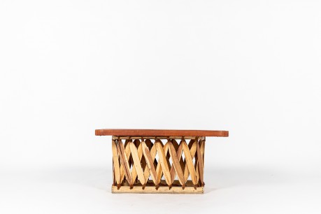 Rectangular coffee table in wood and stretched leather Mexican design 1950