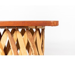 Rectangular coffee table in wood and stretched leather Mexican design 1950