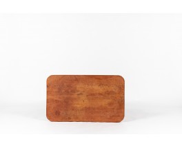 Table basse rectangulaire bois et cuir tendu design mexicain 1950