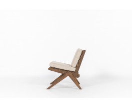 Low chair in pine and Maison Thevenon natural linen cushion 1950