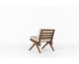 Low chair in pine and Maison Thevenon natural linen cushion 1950