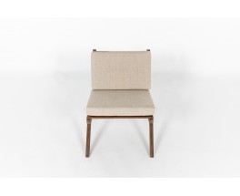 Low chair in pine and Maison Thevenon natural linen cushion 1950