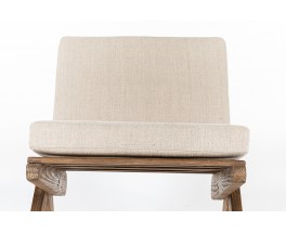 Low chair in pine and Maison Thevenon natural linen cushion 1950