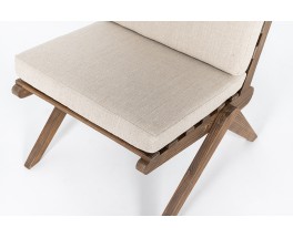 Low chair in pine and Maison Thevenon natural linen cushion 1950