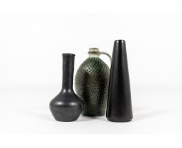 Ensemble de vases en céramique tons noir et vert 1960 set de 3