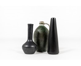 Set of ceramic vases in black and green tones 1960 set of 3
