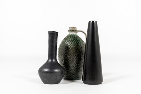 Ensemble de vases en céramique tons noir et vert 1960 set de 3