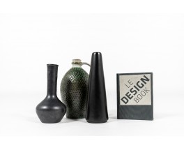 Ensemble de vases en céramique tons noir et vert 1960 set de 3