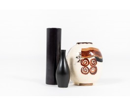 Ensemble De Vases En Céramique Tons Noir Et MArron 1960 Set De 3
